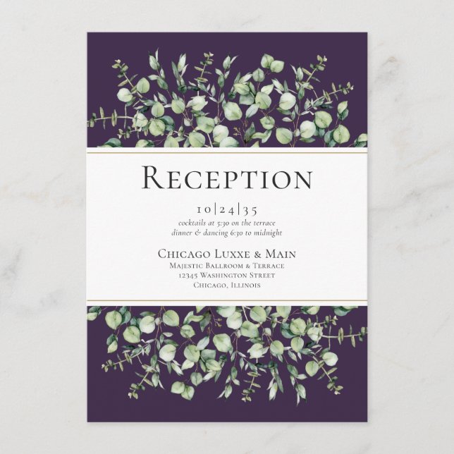 Lila Eucalyptus Wedding Reception Tilläggskort (Framsida)