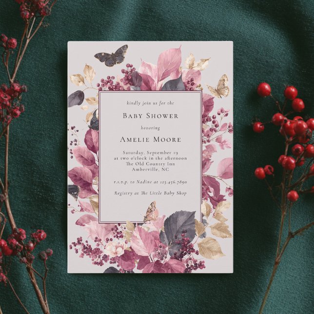 Lila Eukalyptus Fjärilar Höst Bebis Shower Inbjudningar (Skapare uppladdad)