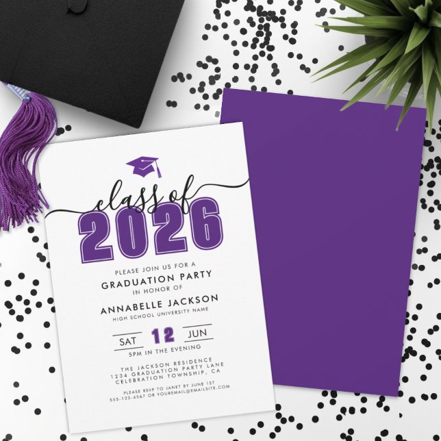 Lila examensfest inbjudningar (Simple Modern Purple Graduation Party Invitation)