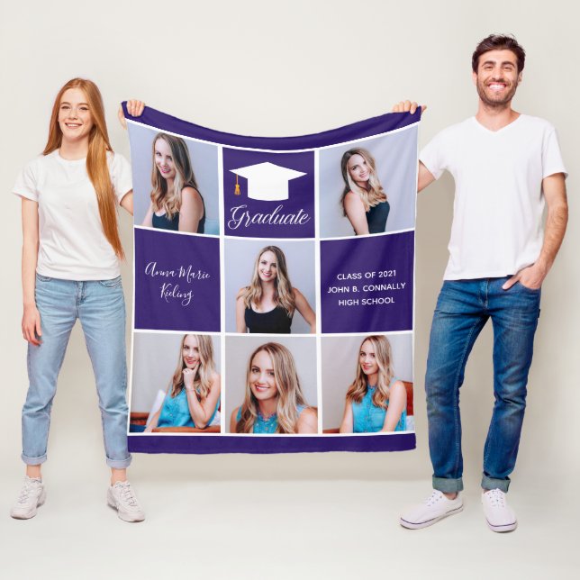 Lila examensfoto collage för seniorer - Anpassning Fleecefilt (På plats)