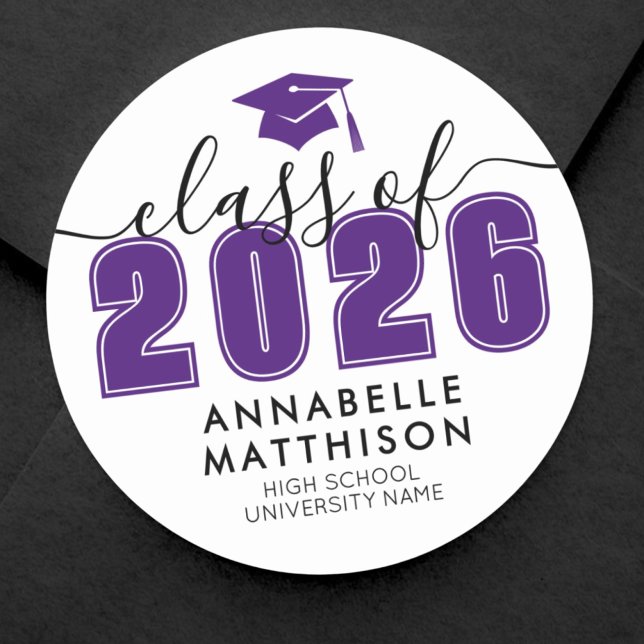 Lila Examenstillfälle Runt Klistermärke (Purple Graduation Classic Round Sticker )