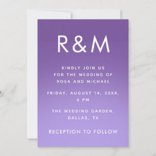 Lila Fading Ombre Modern Minimalist Monogram Inbjudningar