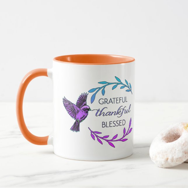 Lila Fågel och Blommig Krans Kaffe kopp (Med munk)
