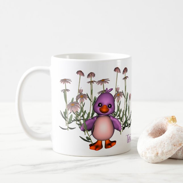 Lila Fågel och Daisy Cute Personlig Kaffemugg (Med munk)