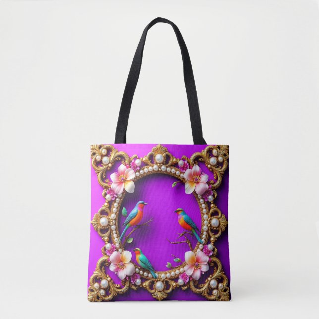 🐦 Lila Fåglars Handväskor Natur Floral Stil 🌸✨ Tygkasse (Framsida)
