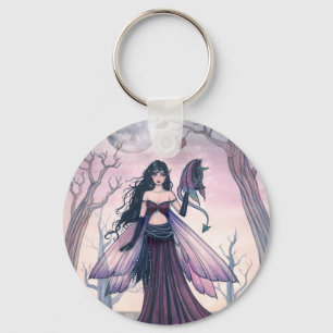Lila Fairy and Dragon Fantasy Art Lilla Beast Nyckelring