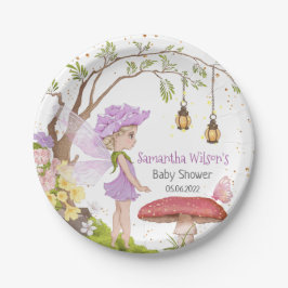 Lila Fairy Blommigt Baby Shower Papprare Tallrikar