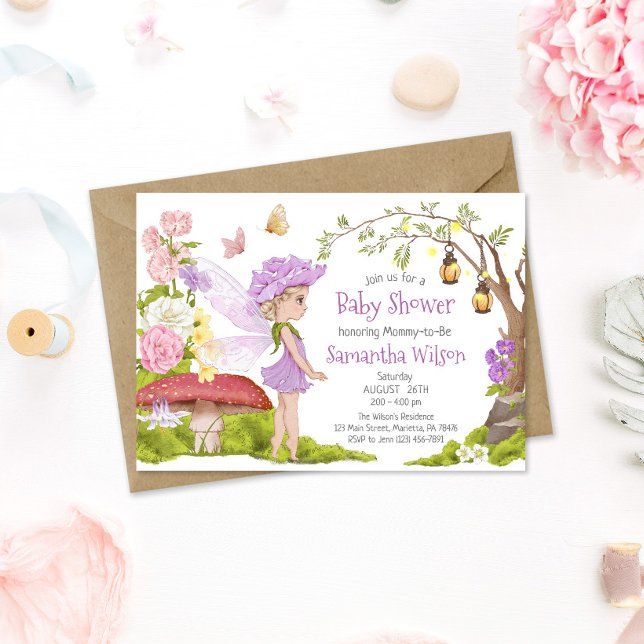 Lila Fairy Blommigt Fairy Tale Baby Shower Inbjudningar (Skapare uppladdad)