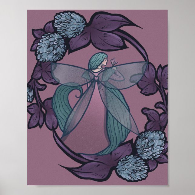 Lila Fairy Butterfly Goddes Älvors Art Poster (Framsidan)