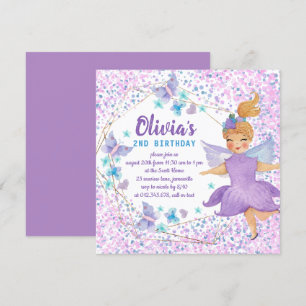 Lila Fairy Butterfly Heart Confetti Birthday Inbjudningar