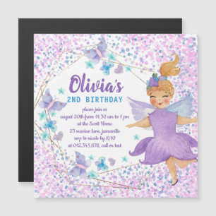 Lila Fairy Butterfly Heart Confetti Birthday Magnetisk Inbjudningskort