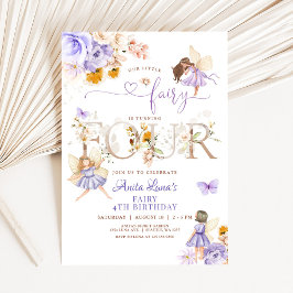 Lila Fairy Butterfly Magic Blommigt 4e födelsedage Inbjudningar