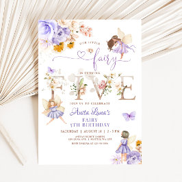 Lila Fairy Butterfly Magic Blommigt 5th Birday Inbjudningar