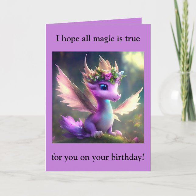Lila Fairy Dragon Birthday Card Helgkort (Framsida)