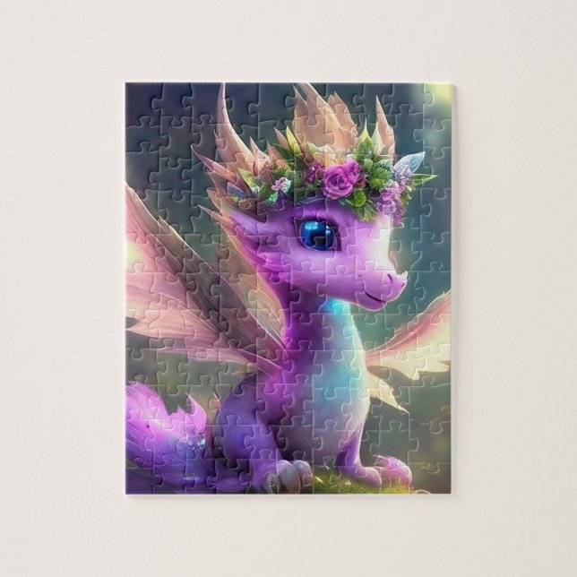 Lila Fairy Dragon Jigszle Puzzle Pussel (Vertikal)