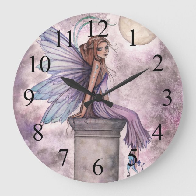 Lila Fairy Fantasy Art Clock Stor Klocka (Framsida)