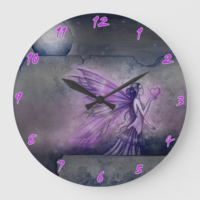 Lila Fairy Fantasy Art Wall Clock Stor Klocka (Framsida)