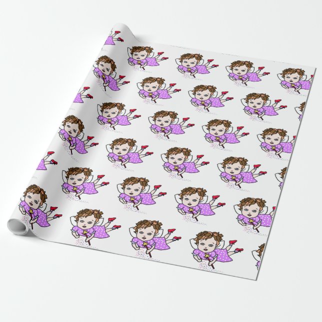Lila Fairy Flies Gift Wrap Presentpapper (Utrullad)
