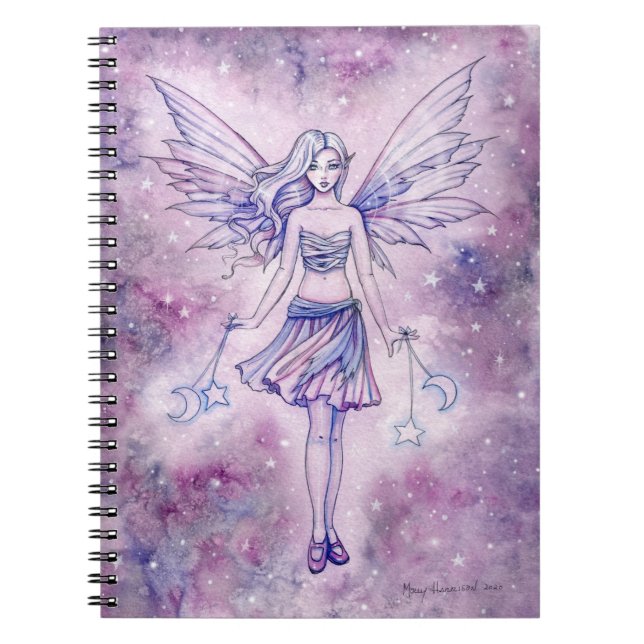 Lila Fairy in the Stars Fantasy Illustration Anteckningsbok (Framsidan)