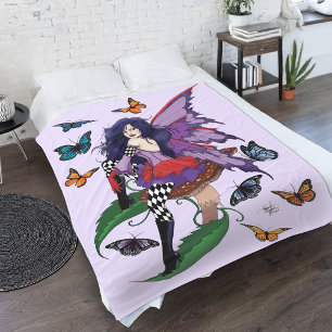 Lila Fairy Mushroom Butterflies Fleecefilt