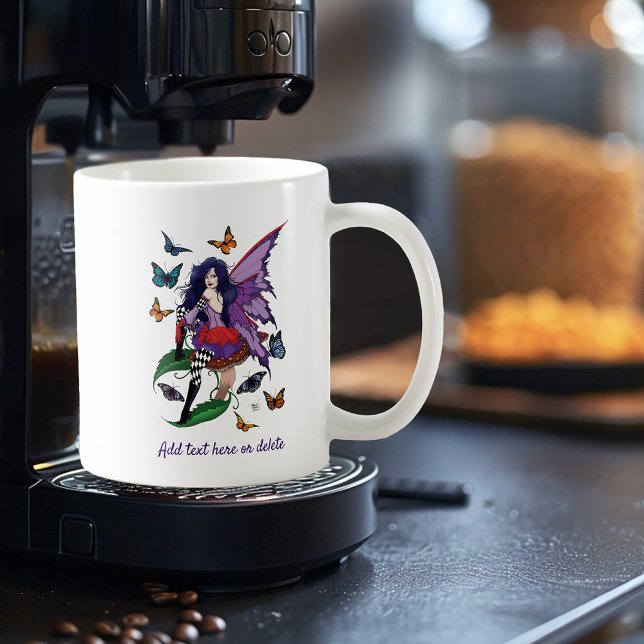 Lila Fairy Mushroom Butterflies Kaffemugg (Skapare uppladdad)