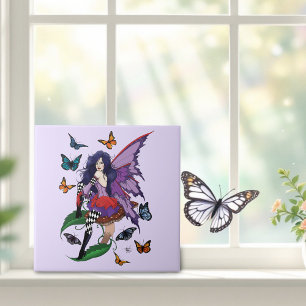 Lila Fairy Mushroom Butterflies Kakelplatta