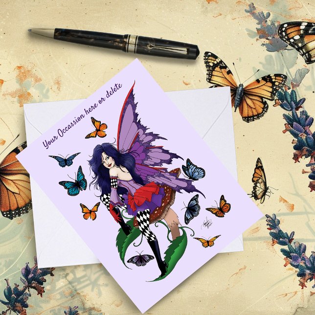 Lila Fairy Mushroom Butterflies Kort (Skapare uppladdad)