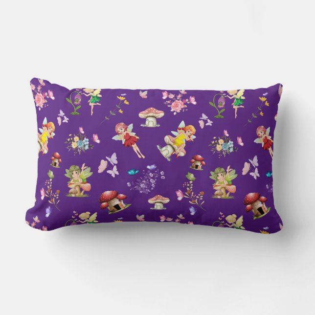 Lila Fairy Mushroom House Thrade Lumbarkudde (Framsida)