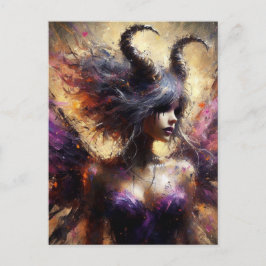 Lila Fairy with Horns Mörk Fantasy Art Vykort