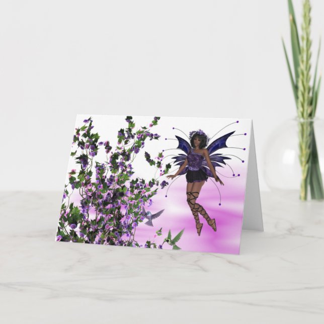 Lila Fairy with Hummingbird Greeting Card Kort (Framsida)