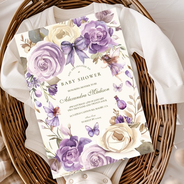 Lila Fairy Woodland Girl Baby Shower Inbjudningar (Skapare uppladdad)