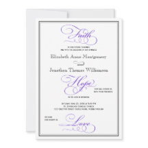 Lila Faith Hope Kärlek Skriptasbröllop - inbjudan