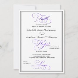 Lila Faith Hope Kärlek Skriptasbröllop - inbjudan