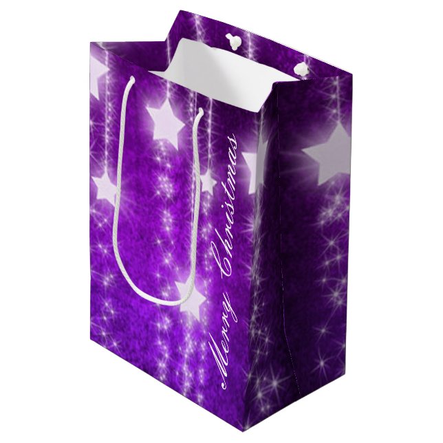 Lila Falling Stars Helgdag Gift Bag (Framsidan Vinklad)