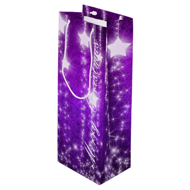 Lila Falling Stars Helgdag Vin Gift Bag (Framsidan Vinklad)
