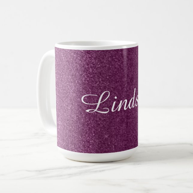 Lila Fals Glitter Med Namn Kaffemugg (Framsida vänster)