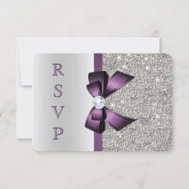 Lila Falsk Bow Silverpärlor Diamant RSVP OSA Kort