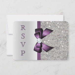 Lila Falsk Bow Silverpärlor Diamant RSVP OSA Kort