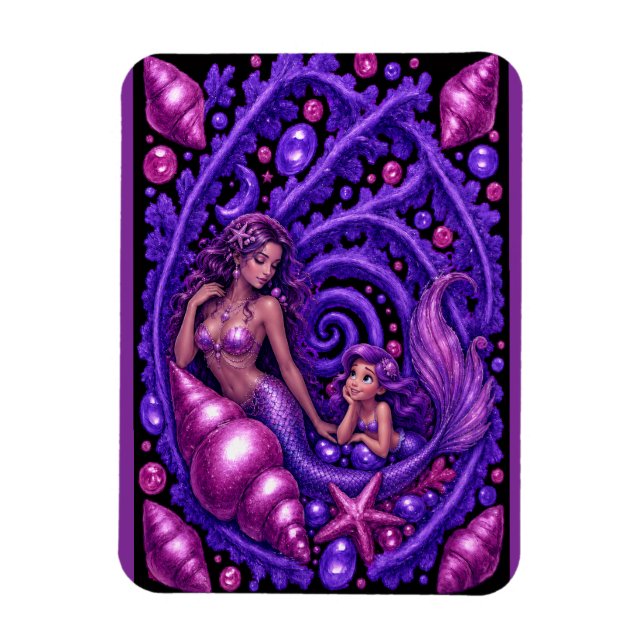 Lila fantasimermaid-duo havsdrom konstaffisch magnet (Vertikal)