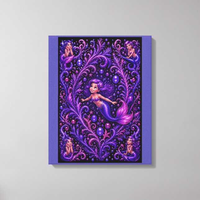 Lila fantasimermaid glitter havskonst | Magisk Canvastryck (Framsida)