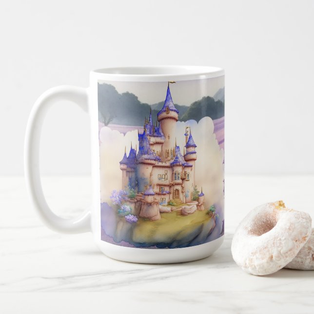 Lila Fantasy Castle Kaffemugg (Med munk)