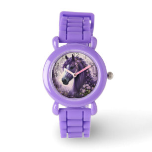 Lila Fantasy Horse Måne Flowers Armbandsur