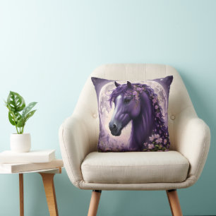 Lila Fantasy Horse Måne Flowers Kudde