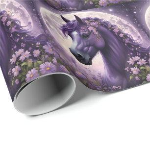 Lila Fantasy Horse Måne Flowers Presentpapper