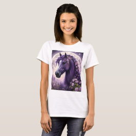 Lila Fantasy Horse Måne Flowers T Shirt
