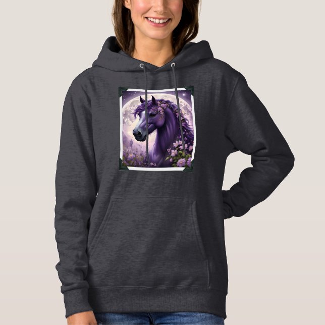 Lila Fantasy Mån Häst, T Shirt (Framsida)