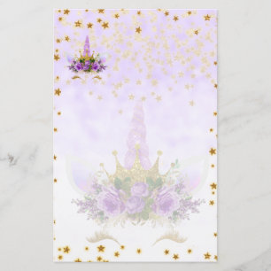 Lila Fantasy och Golden Stars Unicorn Brevpapper