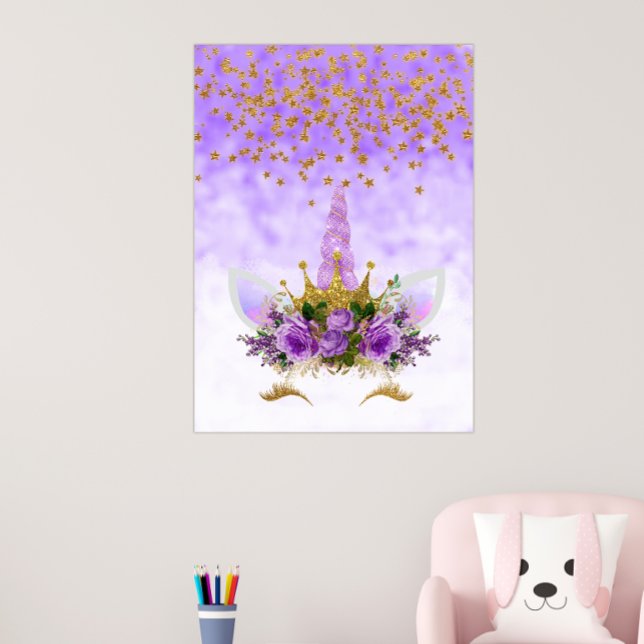 Lila Fantasy och Golden Stars Unicorn Poster (Skapare uppladdad)
