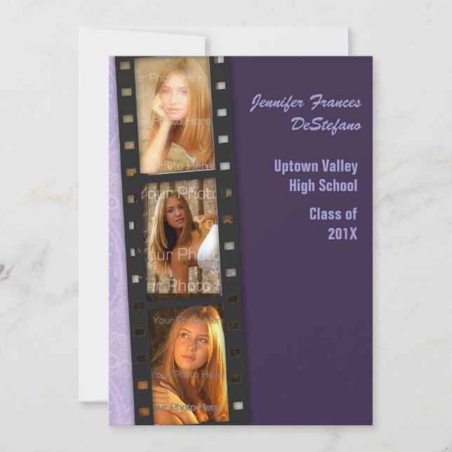 Lila Färg Block Grad-fotokort Meddelande (Framsida)