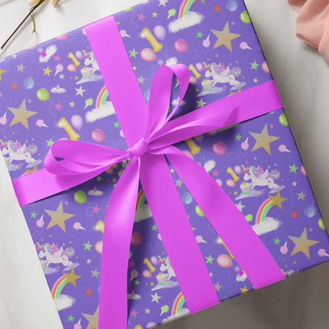 Lila Färgad 1-årsdag Enhörningsmönster Presentpapper (Skapare uppladdad)